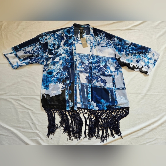 Chico's Patchwork Fringe Duster Travelers Collection - Picture 10 of 11